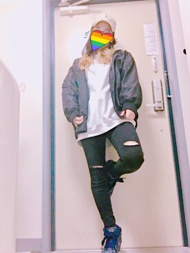 「お散歩」｜「アイテム（MA-1）」を使った、REKOさん（レディース・155cm）の春コーディネート