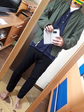 「秋のブラウンスタイル」｜「アイテム（MA-1）」を使った、めこなさん（メンズ・173cm）の秋コーディネート