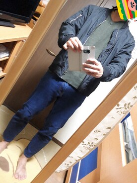 「緑」｜「アイテム（MA-1）」を使った、めこなさん（メンズ・173cm）の秋コーディネート