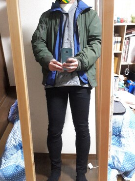 「リドム」｜「アイテム（MA-1）」を使った、めこなさん（メンズ・173cm）の冬コーディネート