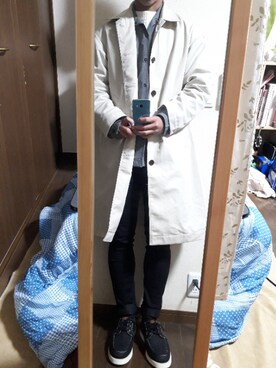 「LEE」｜「アイテム（ステンカラーコート）」を使った、めこなさん（メンズ・173cm）の冬コーディネート