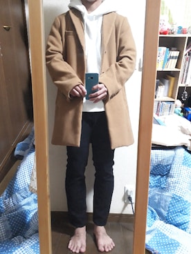 「BACK NUMBER（バックナンバー）のアイテム（チェスターコート）」を使った、めこなさん（メンズ・173cm）の冬コーディネート