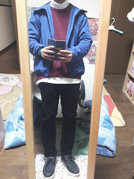 「BACK NUMBER（バックナンバー）のアイテム（ニット/セーター）」を使った、めこなさん（メンズ・173cm）の冬コーディネート