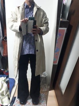 「LEE」｜「アイテム（ステンカラーコート）」を使った、めこなさん（メンズ・173cm）の冬コーディネート