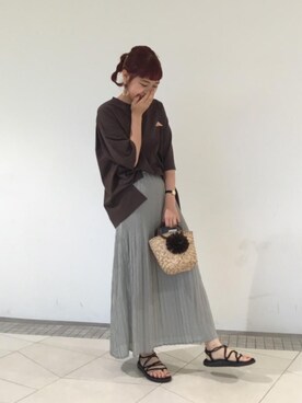 「coen（コーエン）のシーグラスミニかごバッグ（バスケット）（かごバッグ）」を使った、coen おざさん（レディース・159cm）の夏コーディネート