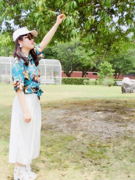 「大学」｜「アイテム（帽子）」を使った、mariaさん（レディース・156cm）の夏コーディネート