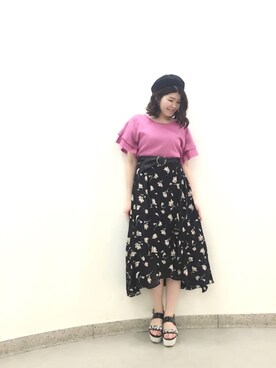 「Supreme.La.La.（シュープリームララ）のアイテム（帽子）」を使った、Natsumi Sudoさん（レディース・160cm）の春コーディネート