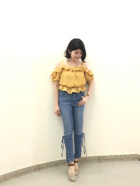 「Supreme.La.La.（シュープリームララ）のアイテム（パンツ）」を使った、Natsumi Sudoさん（レディース・160cm）の夏コーディネート