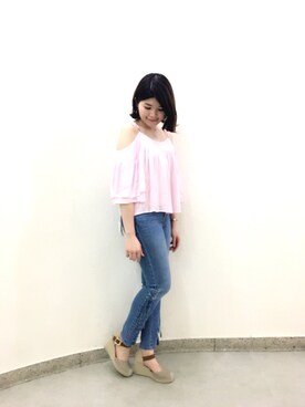 「Supreme.La.La.（シュープリームララ）のアイテム（パンツ）」を使った、Natsumi Sudoさん（レディース・160cm）の夏コーディネート