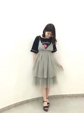 「Supreme.La.La.（シュープリームララ）のアイテム（Tシャツ/カットソー）」を使った、Natsumi Sudoさん（レディース・160cm）の夏コーディネート