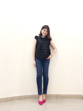 「Supreme.La.La.（シュープリームララ）のアイテム（パンツ）」を使った、Natsumi Sudoさん（レディース・160cm）の夏コーディネート