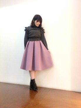 「Supreme.La.La.（シュープリームララ）のアイテム（スカート）」を使った、Natsumi Sudoさん（レディース・160cm）の秋コーディネート