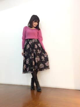 「Supreme.La.La.（シュープリームララ）のアイテム（スカート）」を使った、Natsumi Sudoさん（レディース・160cm）の秋コーディネート