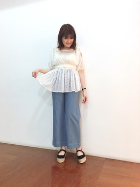「Supreme.La.La.（シュープリームララ）のアイテム（パンツ）」を使った、Natsumi Sudoさん（レディース・160cm）の春コーディネート