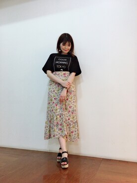 「Supreme.La.La.（シュープリームララ）のアイテム（スカート）」を使った、Natsumi Sudoさん（レディース・160cm）の夏コーディネート