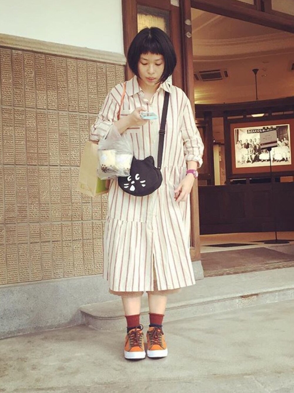 「ootd、ネネット、にゃー、converse、CASIO」｜「Ne-netのアイテム（バッグ、ブラック系）」を使った、miki3homeさん（レディース・163cm）の夏コーディネートの1枚目の写真