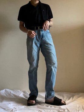 「usedのアイテム（デニムパンツ、ブルー系）」を使った、くーまさん（メンズ・169cm）の春コーディネート