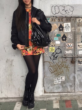 「厚底」｜「アイテム（スタジャン）」を使った、菅野樹梨さん（レディース・164cm）の冬コーディネート