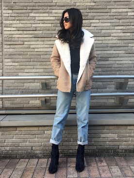 「moussy」｜「アイテム（ムートンコート）」を使った、IKUさん（レディース・163cm）の冬コーディネート