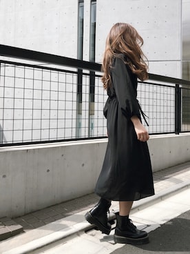 洗濯機で洗える バンドカラーギャザーワンピースを使った人気ファッションコーディネート Wear