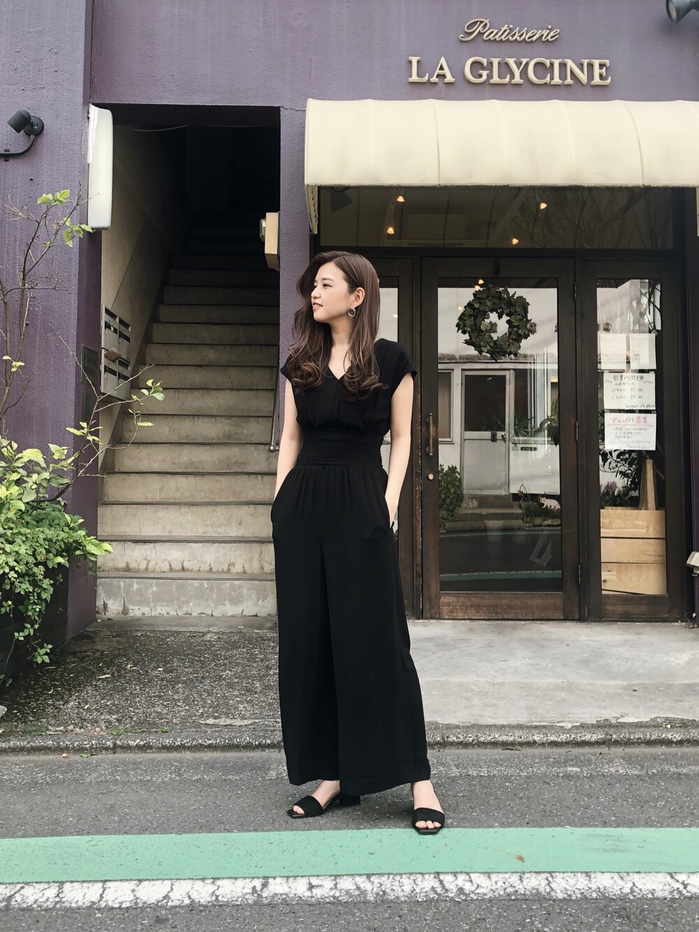 リエンダ　ハイウエストカシュクールワイドロンパース　サロペット　オールインワン セール】ハイウエストカシュクールワイドロンパース（つなぎ