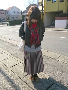 「ベロアスカート」｜「アイテム（ブルゾン）」を使った、maiko⑅◡̈⑅さん（レディース・152cm）の冬コーディネート