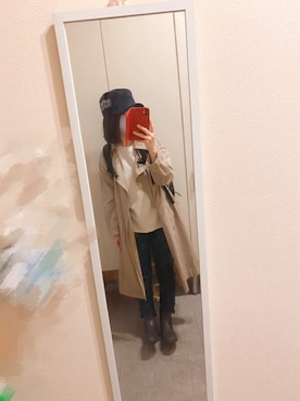 「ワークキャップ」｜「アイテム（トレンチコート）」を使った、maiko⑅◡̈⑅さん（レディース・153cm）の春コーディネート