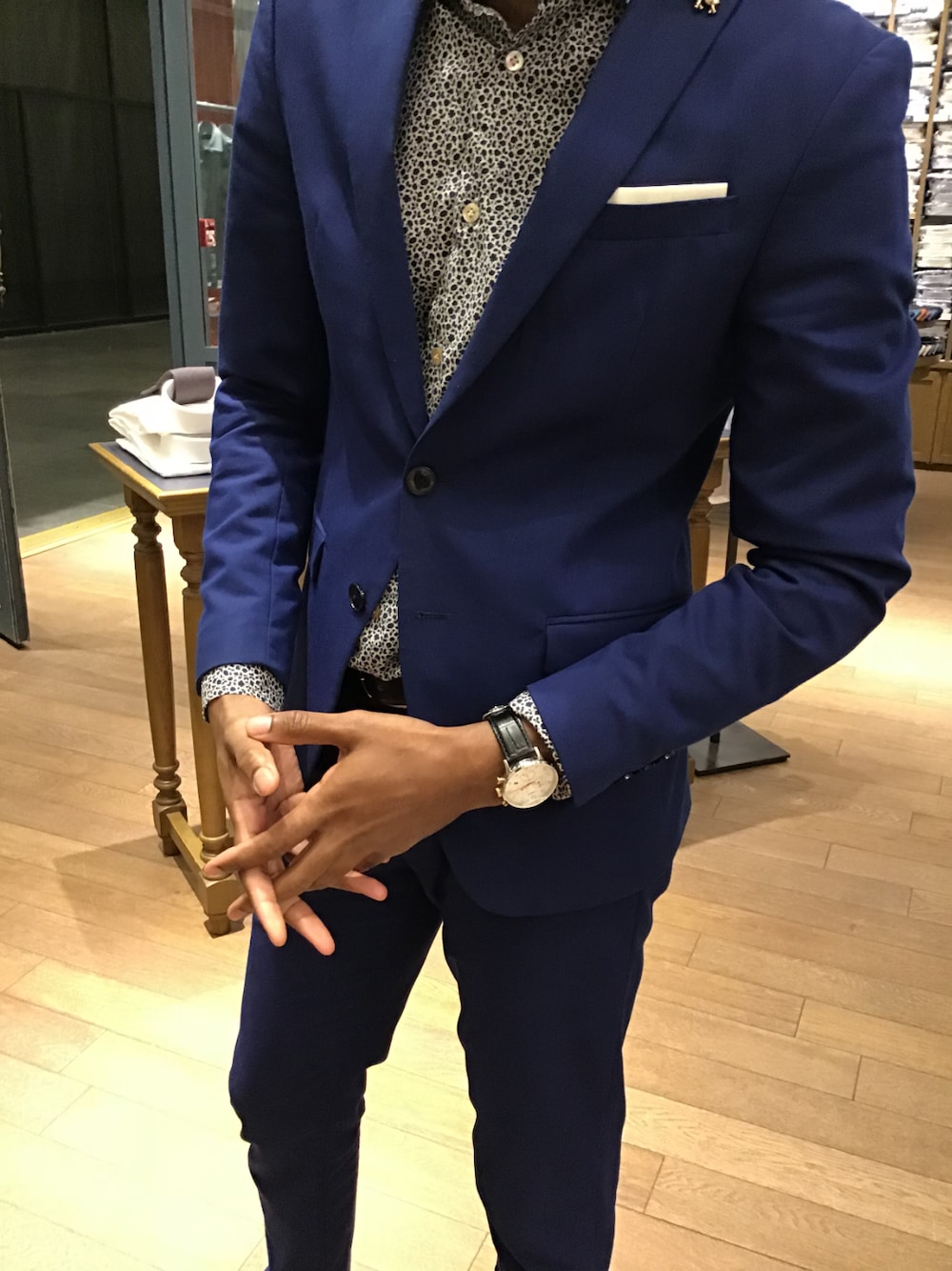 「春、ZARA、鎌倉シャツ、ootd、フアッション、メンズライク、スーツスタイル、青、男の子」｜「鎌倉シャツのアイテム（シャツ/ブラウス、ブルー系）」を使った、Manabuさん（メンズ・178cm）の春コーディネートの1枚目の写真