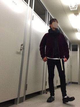 「AAA+（サンエープラス）のアイテム（モカシン/デッキシューズ）」を使った、おまめさん（メンズ・170cm）の冬コーディネート