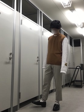 「AAA+（サンエープラス）のアイテム（モカシン/デッキシューズ）」を使った、おまめさん（メンズ・170cm）の春コーディネート
