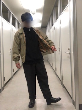 「バーバリー」｜「アイテム（ブルゾン）」を使った、おまめさん（メンズ・170cm）の冬コーディネート