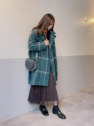 ND597さ@ FURFUR 美品 ウール チェックロングコート F ウール調チェック柄ノーカラーコート - ベルーナ【公式】
