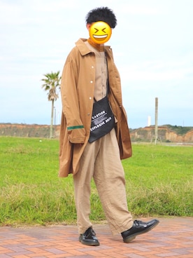 「秋のブラウンスタイル」｜「アイテム（ステンカラーコート）」を使った、🐧ペン佑🐧さん（メンズ・177cm）の秋コーディネート