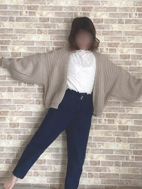 「GRL（グレイル）のフリルマムデニムパンツ（デニムパンツ）」を使った、ゆんぴょんᗰ̤̮ さん（レディース・145cm）の春コーディネート