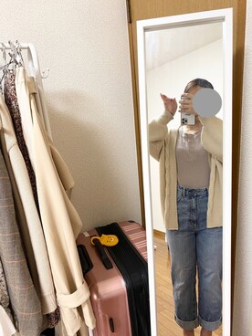 「GRL（グレイル）のピコレースヘンリーネックトップス（Tシャツ/カットソー、ベージュ系）」を使った、あおいさん（レディース）の春コーディネート