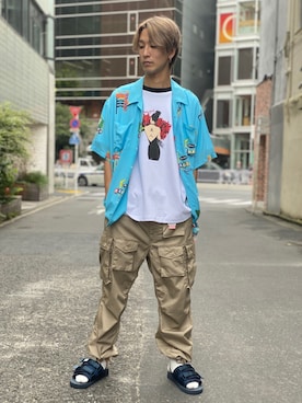 「CLUB PARK（クラブパーク）のアイテム」を使った、アカマツチアリさん（メンズ・178cm）の夏コーディネート