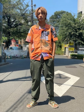 「ROKIT（ロキット）のアイテム（トップス）」を使った、アカマツチアリさん（メンズ・178cm）の夏コーディネート