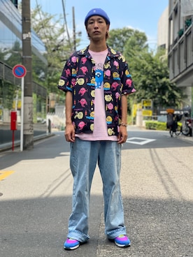 「MAGIC STICK（マジックスティック）のアイテム（帽子）」を使った、アカマツチアリさん（メンズ・178cm）の夏コーディネート