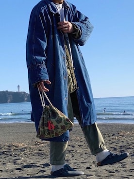 「巾着バッグ」｜「アイテム（モッズコート）」を使った、Hahaha2021さん（メンズ・177cm）の冬コーディネート