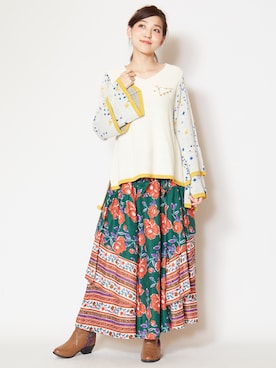 「チャイハネ（チャイハネ）の【チャイハネ】花刺繍ショートウエスタンブーツ（ブーツ）」を使った、チャイハネSTAFF  amiさん（レディース・164cm）の冬コーディネート