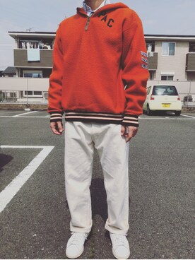 「アイテム（カバーオール、オレンジ系）」を使った、いわさん（メンズ・165cm）の春コーディネート