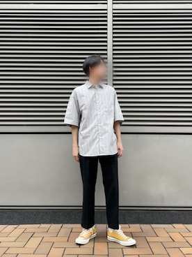 「GU（ジーユー）のアイテム（シャツ/ブラウス、グレー系）」を使った、snobさん（メンズ・172cm）の夏コーディネート