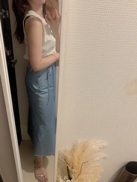 「LOWRYS FARM（ローリーズファーム）のサテンマーメイドスカート　856411（スカート、ブルー系）」を使った、nakoさん（レディース・158cm）の夏コーディネート