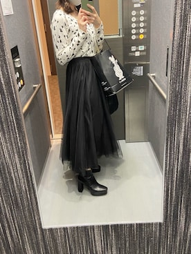 「fifth（フィフス）のチュールロングスカート（スカート、ブラック系）」を使った、nakoさん（レディース・158cm）の冬コーディネート
