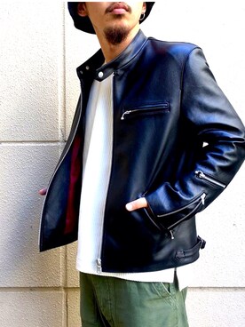 「仕事着」｜「アイテム（ライダースジャケット）」を使った、kenkenkenさん（メンズ・175cm）の秋コーディネート