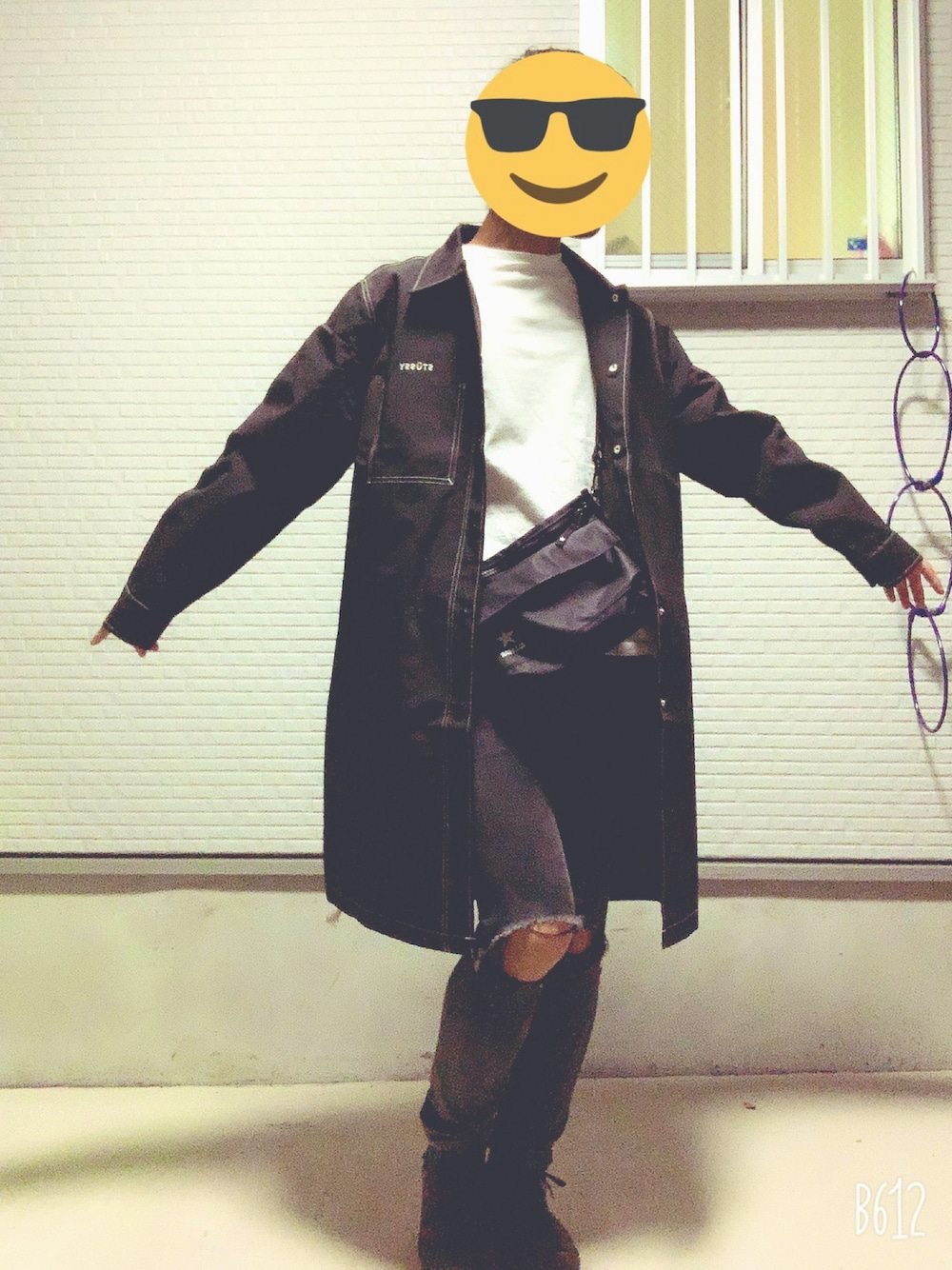 「今日のコーデ、誕プレ、stussy、stussyjapan、カジュアルコーデ」｜「STUSSYのアイテム（ナイロンジャケット、ブラック系）」を使った、りょーまさん（メンズ・176cm）の秋コーディネートの1枚目の写真