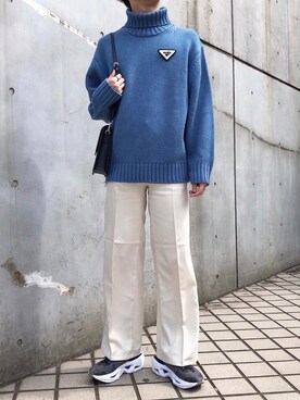 Gu ジーユー のニット セーター ブルー系 を使った人気ファッションコーディネート Wear