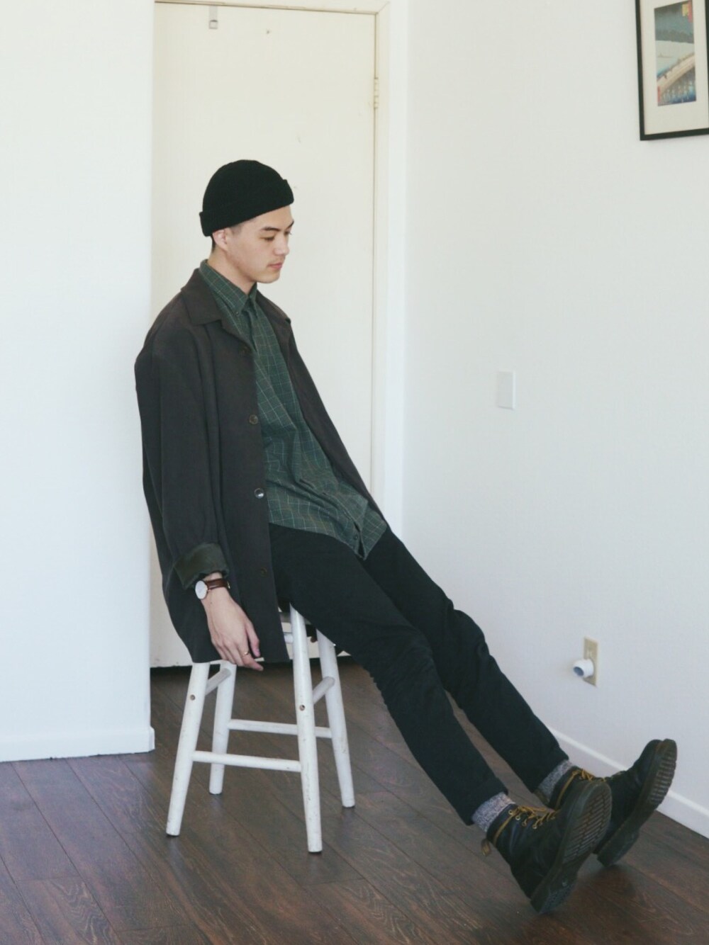 「Dr. Martensのアイテム（ブーツ、ブラウン系）」を使った、huntsdennisさん（メンズ・190cm）の冬コーディネートの1枚目の写真