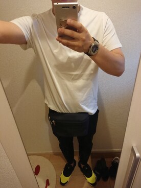 「A.P.C.（アーペーセー）のアイテム（Tシャツ/カットソー、ホワイト系）」を使った、MEGUMIさん（メンズ・174cm）の夏コーディネート