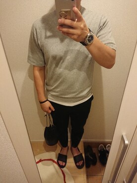 「BEAUTY&YOUTH UNITED ARROWS（ビューティーアンドユースユナイテッドアローズ）のアイテム（Tシャツ/カットソー、グレー系）」を使った、MEGUMIさん（メンズ・174cm）の夏コーディネート